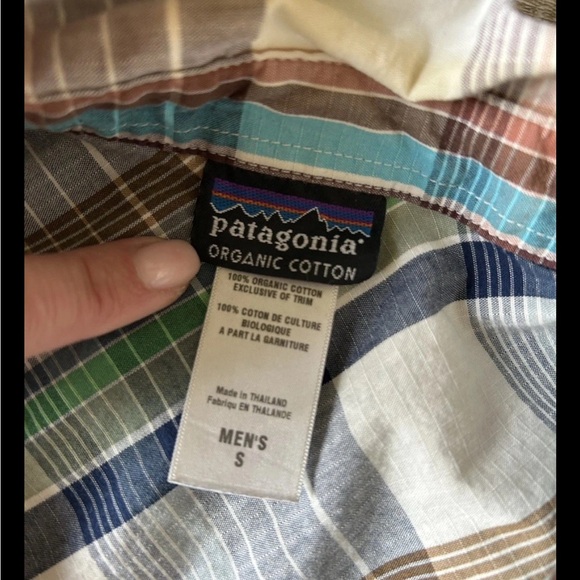 ▶️ Patagonia Embroidered Plaid THREE TREES Shirt Mens S Button Up Organic Cotton - Picture 2 of 10